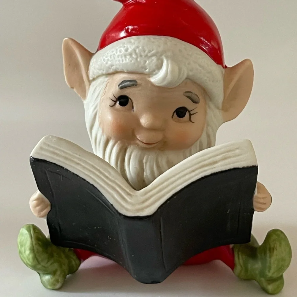 Vintage 1960's Homco Santa's Workshop Elf  Reading a Book Figurine #5406